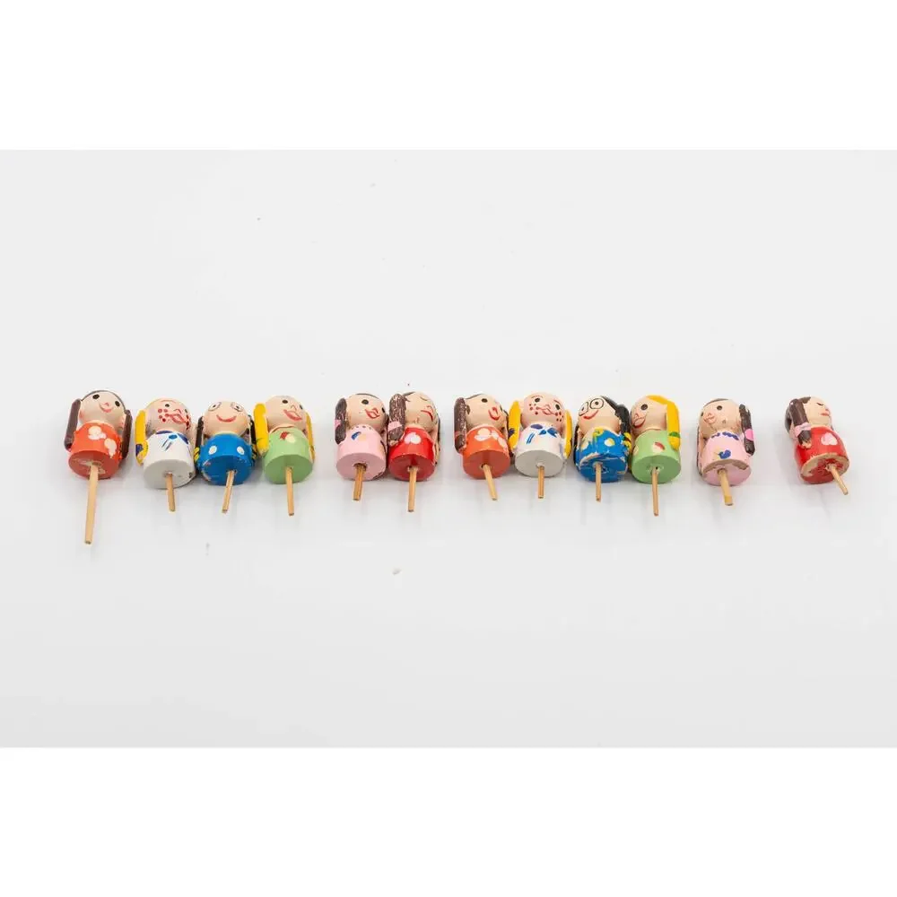 12 Vtg Wooden Kokeshi Doll Cupcake Picks Japan Cake Topper Cocktail Party Decor
